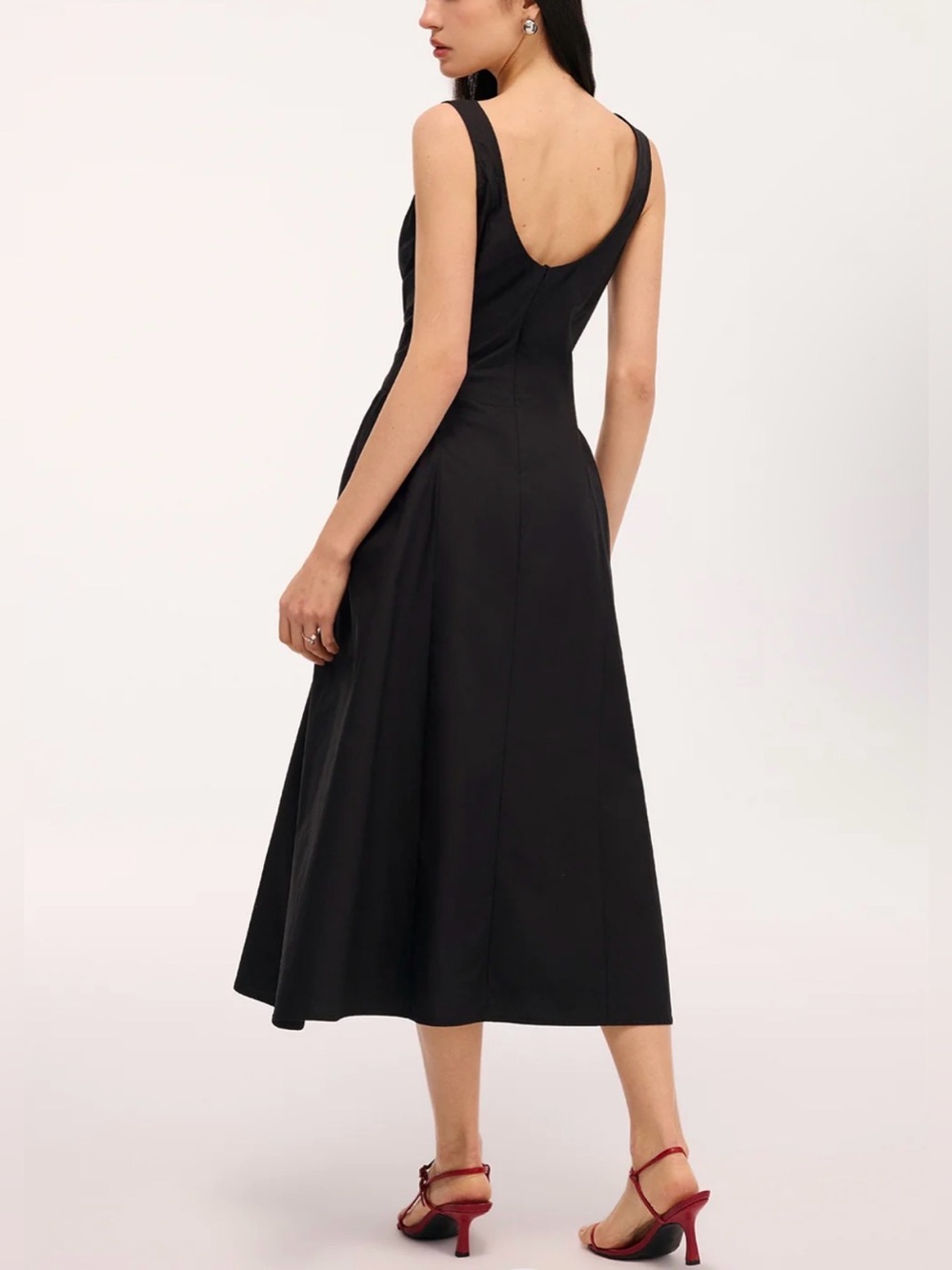 NWT Commense Sleeveless Black A-Line Cotton Midi Dress - Picture 3 of 10